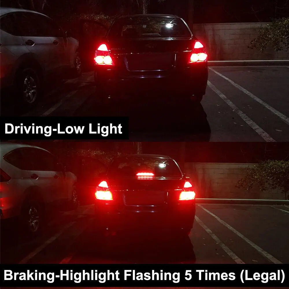 2pcs 1200LM T20 7443 W21/5W LED Red Strobe Flash Stop Light WY21W 3157 P27/7W LED Bulb for Car Brake Stop Light Tail Lamp