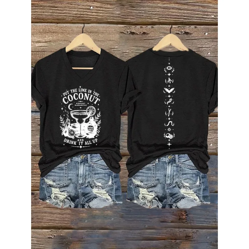 ilstile Women's Halloween Coconut Print T-Shirts Summer Short Sleeve Casual Loose T Shirt V Neck Tops Tees Hot Sale