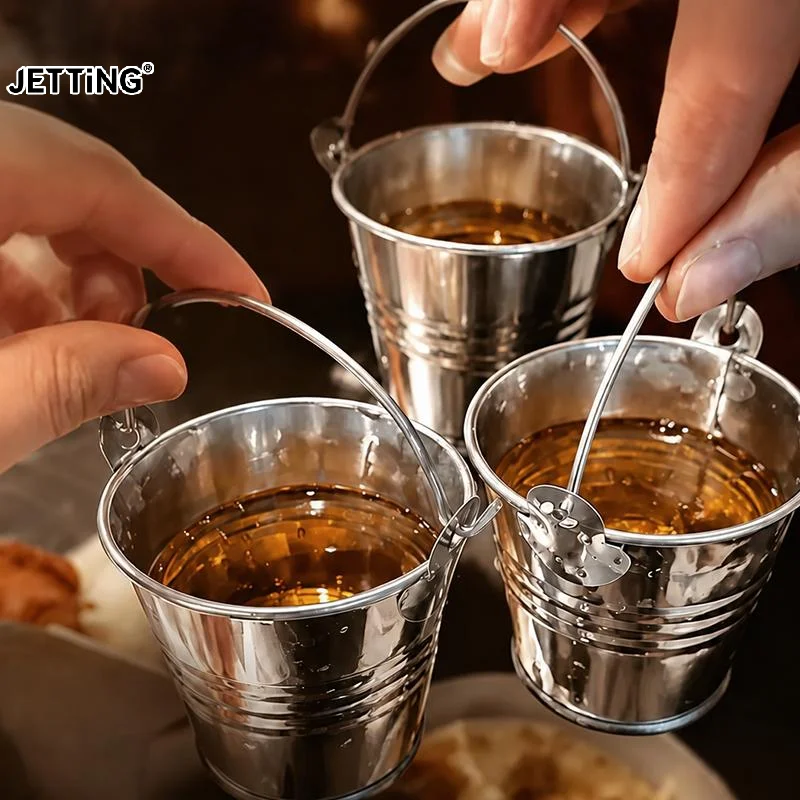 1/3/5Pcs Gathering With Handle Bucket Glass Reusable Portable Mini Bucket Cup Leak Prevention Metal Drinking Cup Party