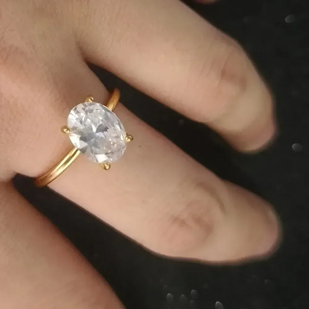 Exquisite Gold Silver Color Rings for Women Oval Dazzling Zircon Jewelry Bride Wedding Anniversary Gift for Wife&Girlfriend