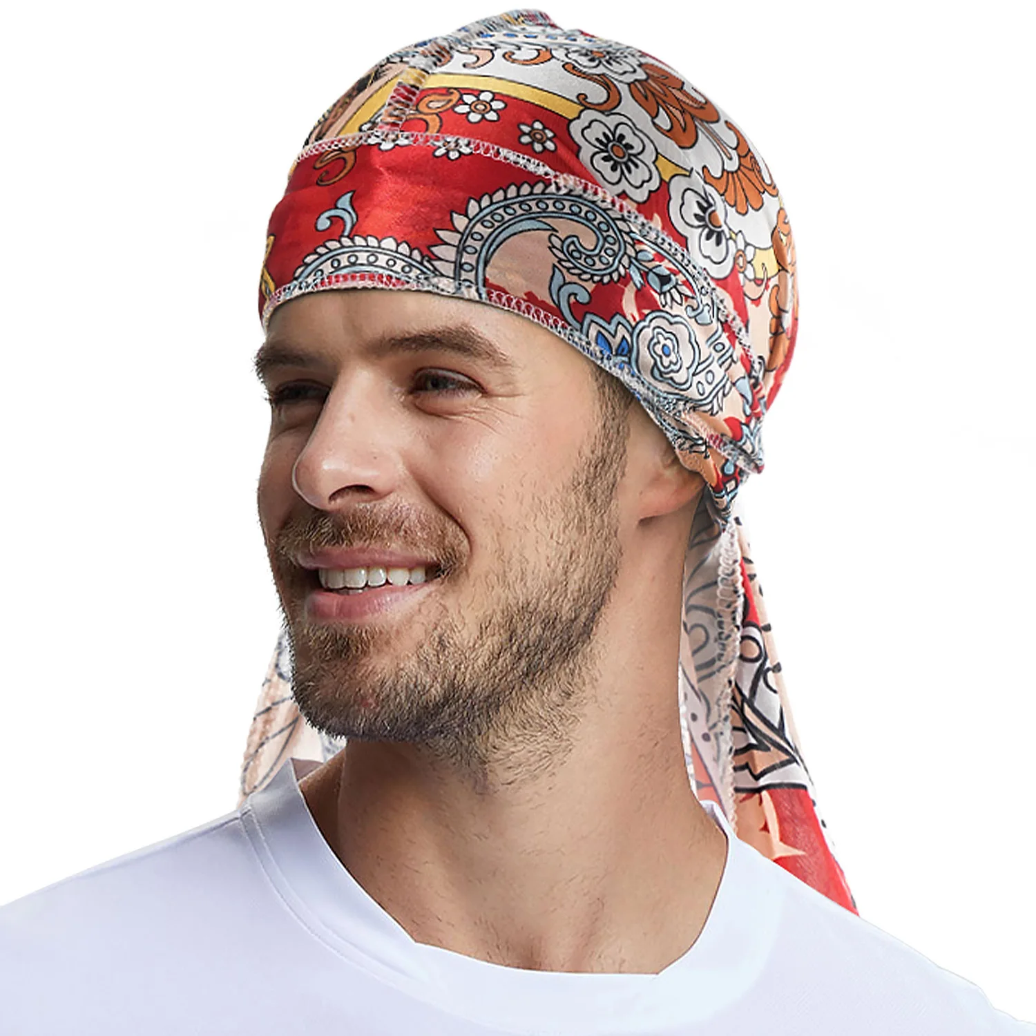New Floral Printed Silky Durag Bandanas Headband Scarves for Women Hair Accessories Mens Doo Rag Durag Turban Unisex Headwear