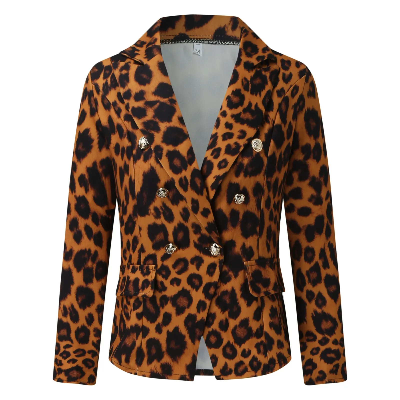 Vintage Leopard Printed Women Blazers Autumn Fashion Lapel Double Breasted Long-sleeved Slim Outwear Elegant Casual Ladies Coats