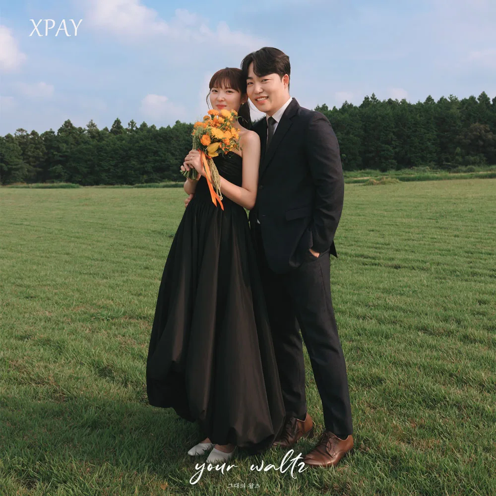 

XPAY Strapless Black Pleat A-Line Evening Party Dresses Korea Puffy Skirt Wedding Women Gowns Event Prom Gowns Customized