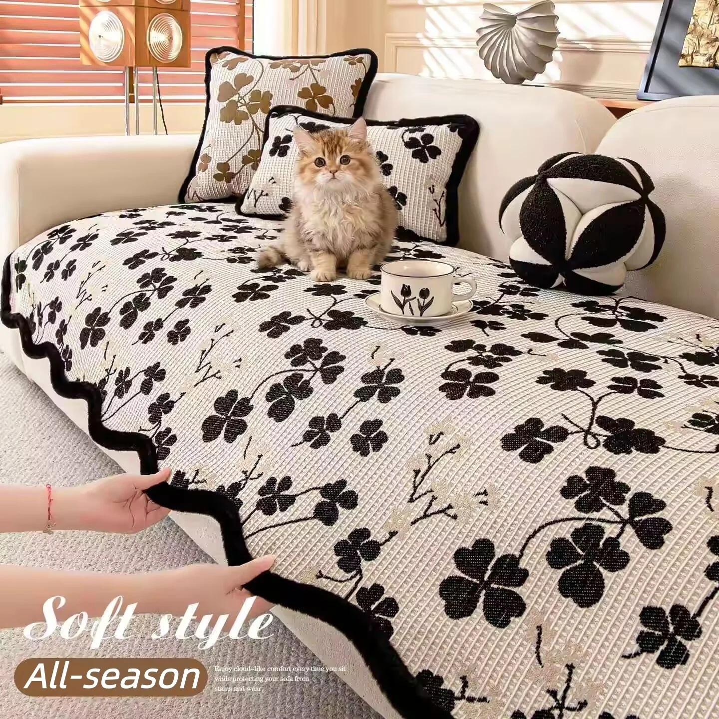 Irregular Chenille Sofa Cushion Jacquard Floral All-Season One-Piece Non-Slip Dustproof Seat Cover Furniture Sofa Protector Pad