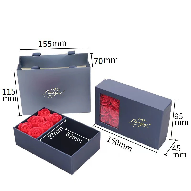 For Rings Earrings Pendants Necklaces Roses Window Jewelry Box Gift Organizer - I Love You Message Immortal Flower Design