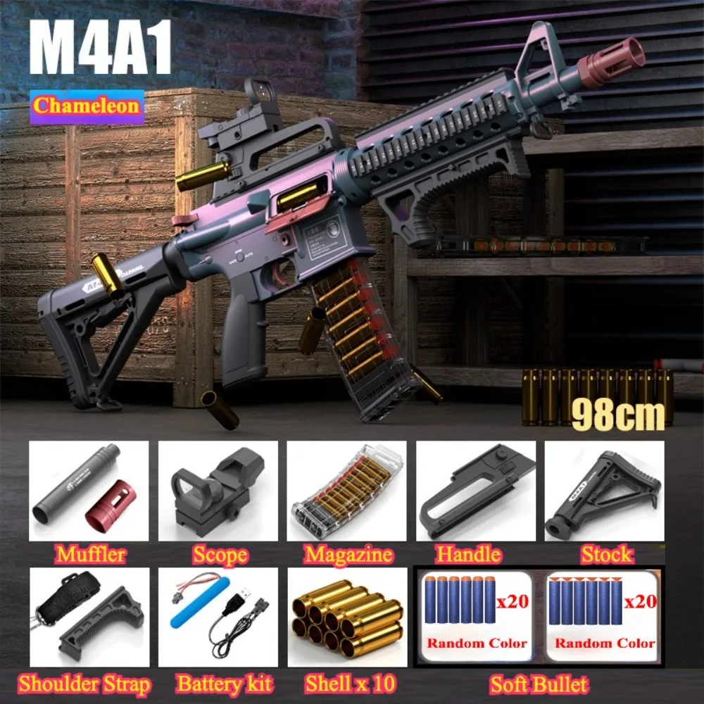 الأطفال الكهربائية مسدس لعبة إطلاق مستمر كامل التلقائي رمي قذيفة M4A1 رصاصة طرية بندقية نموذج هدية الكريسماس