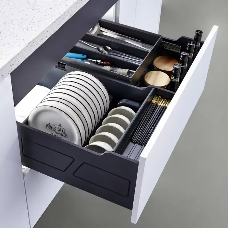 Modern Aluminum Kitchen Basket High Capacity Eco Friendly Design For Apartment Drawers And Cabinets Storage Organizer Rack