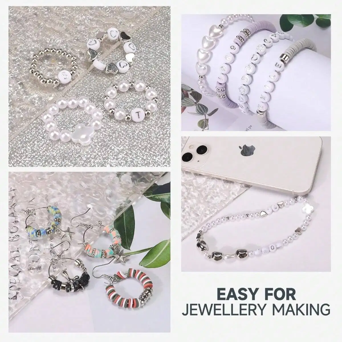 24 Grid DIY Jewelry Making Kit, Colorful Soft Clay Slices Alphabet Beads Lobster Clasps Jump Rings for Bracelet Necklace Craft