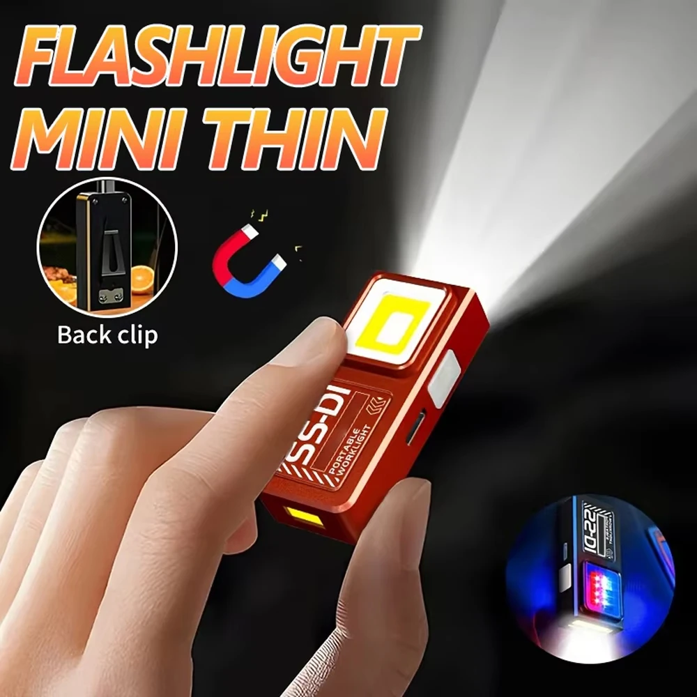 Powerful Mini COB LED Keychain Flashlight USB Rechargeable Hanging Work Light Waterproof Keyring Camping Walking Pocket Lamp
