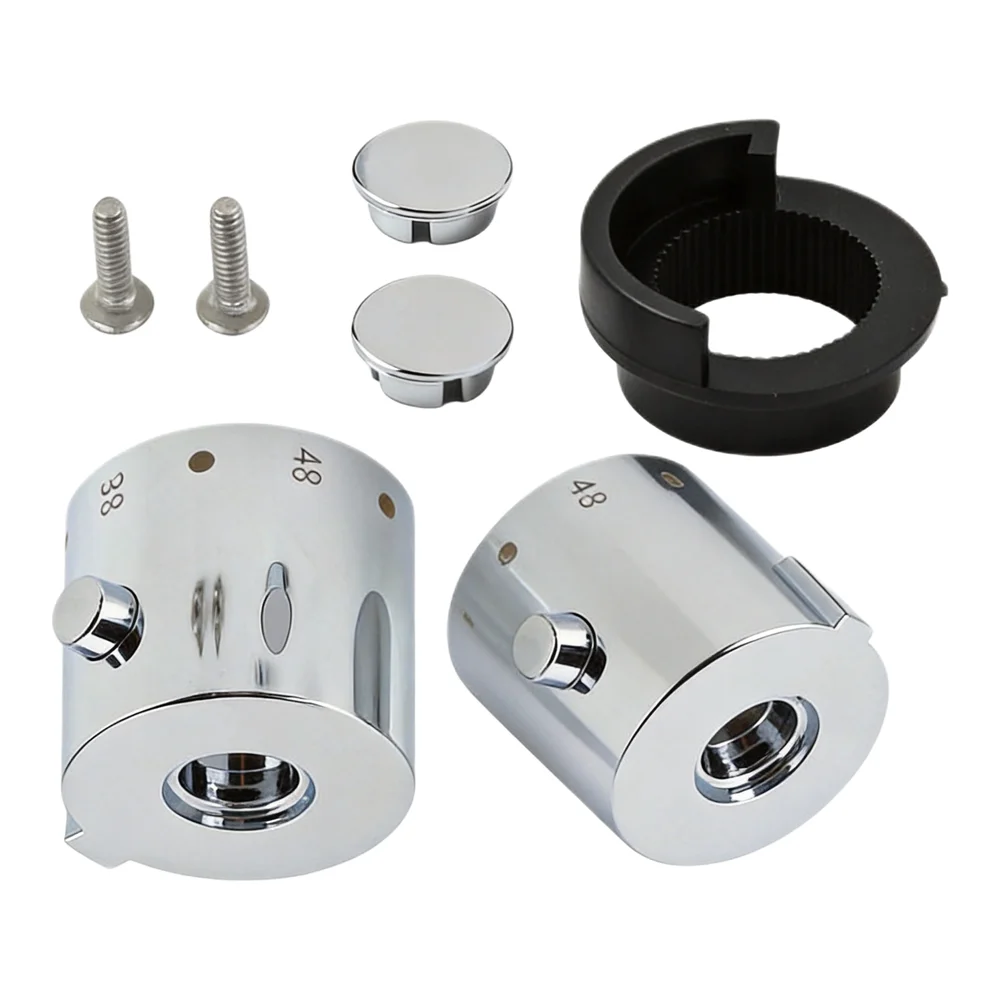 1 Pair Shower Mixer Control Handle Knobs for Thermostatic Valve 24 Teeth Chrome Finish with Grub Screw and End Cap