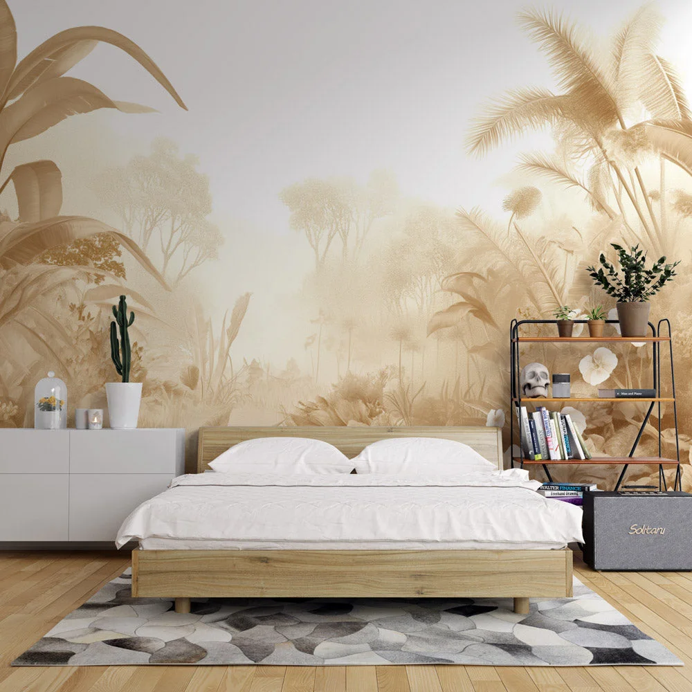 Milofi Wild Jungle Wallpaper Monochrome Caramel Mural