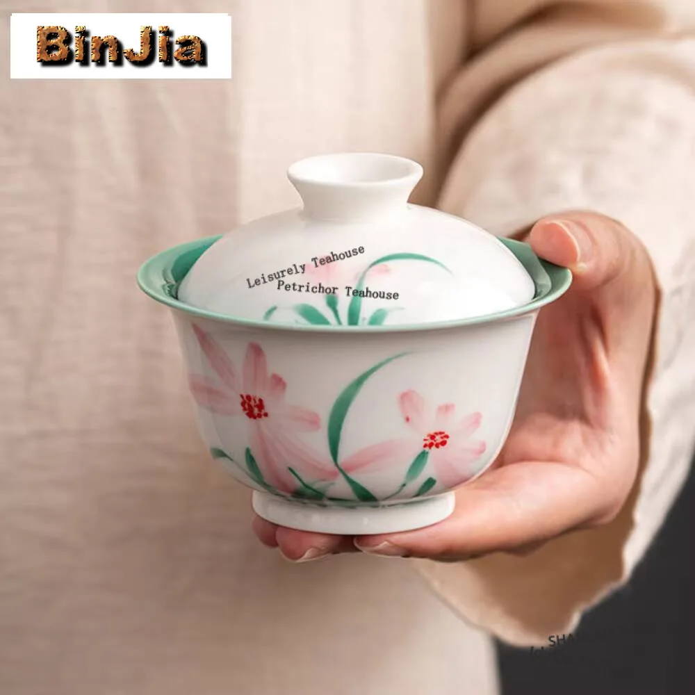 

131 мл белая фарфоровая чаша с крышкой, ручная роспись, чайная вода с магнолией, бутик-гамвань, чайное приготовление кафе, подарок, китайская чайная посуда, подарки