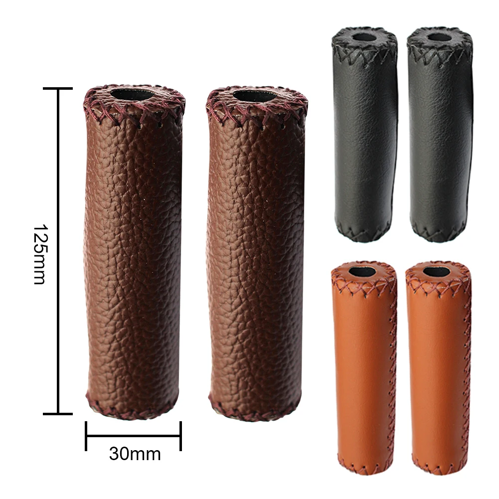 Retro Look Bike Handle Grips - Anti-Slip & Shock Absorption - PU Leather - Outdoor Cycle Biking