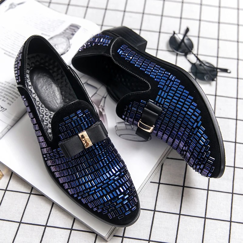 Casual Men Shoes Men Loafers Slip-On Driving Shoe Luxury Brand Rhinestones Italy Fashion Male Designer Wedding Elegant Moccasins
