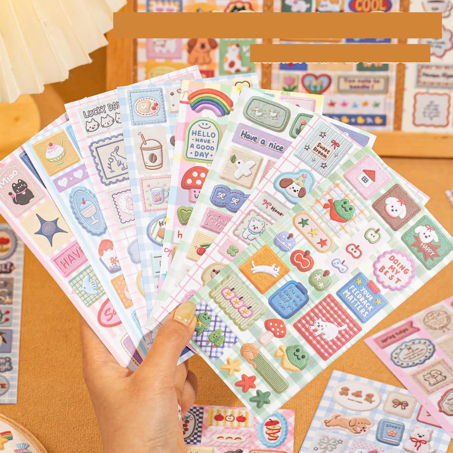 18pcs/set Cartoon Stickers Book Kawaii Imitation Embroidery Cute Pattern Ideas Sticker Book Diy Handmade Scrapbook Aesthetic