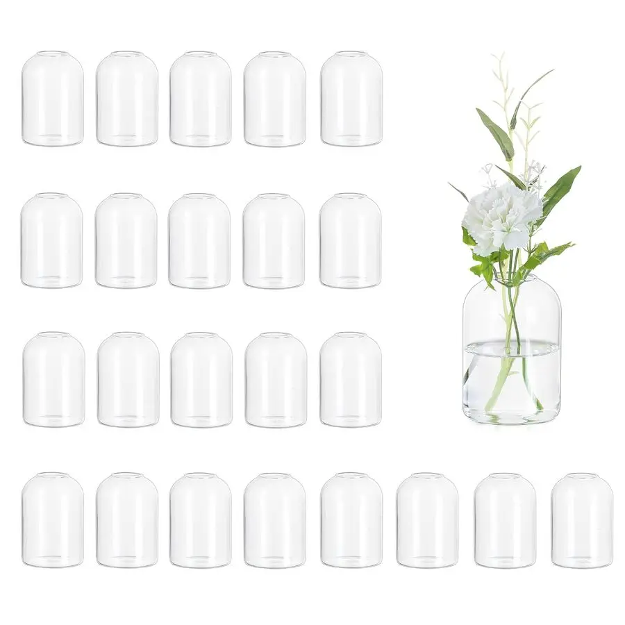 

Glass Bud Vases for Centerpieces Set of 24 Blown Clear Small Vase Bulk, Mini Cute Flower Vase for Floral Arrangemen Customizable