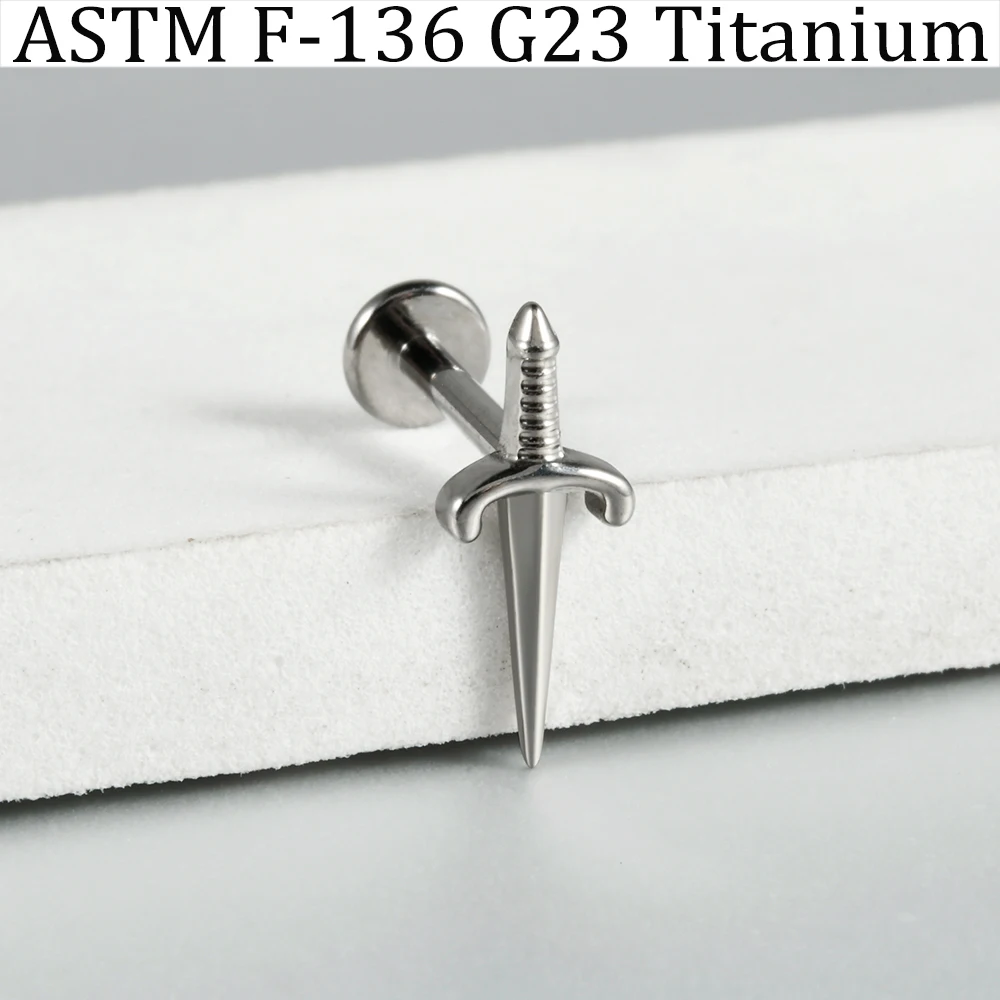 2/5PCS G23 Solid Implant Titanium Cross Sword Nose Piercing Internal Thread Labret Helix Cartilage Tragus Lobe Piercing Jewelry