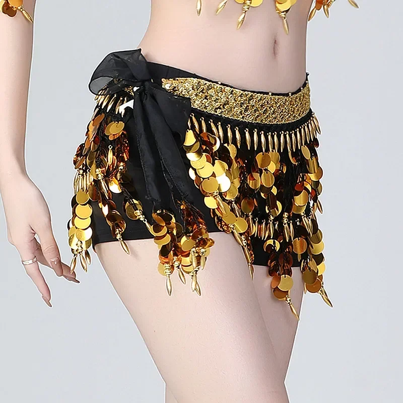 New Fashion Women Dance Accessories Sequins Waistband Transparent Yarn Beads Fringes Belly Dance Belts Coins Hip Scarf for Girls