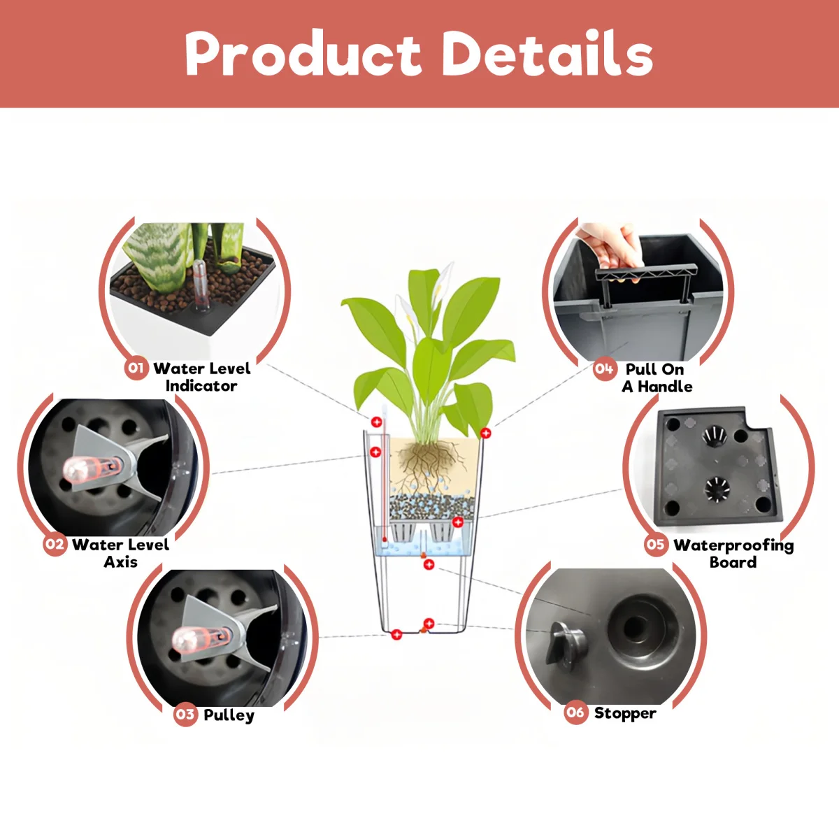 30 in Tall Large Flower Pots Planter with Self-Watering Drainage Holes&Inner Trays Indoor Outdoor Plant Pot with Drain Holes, Water Level Monitor, Inner Bucket for Garden, Patio, Porch, Backyard,White   WL RR