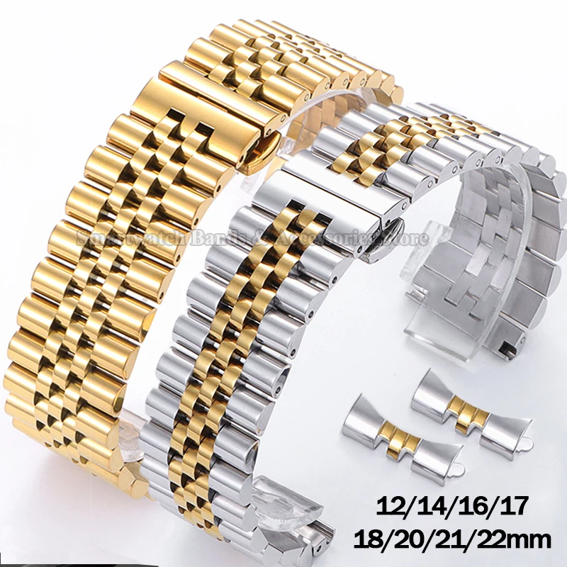 

Curved End Stainless Steel Watch Strap for Rolex Wrist Band Metal Folding Buckle Watch Bracelet 12/13/14/16/17/18/19/20/21/22mm