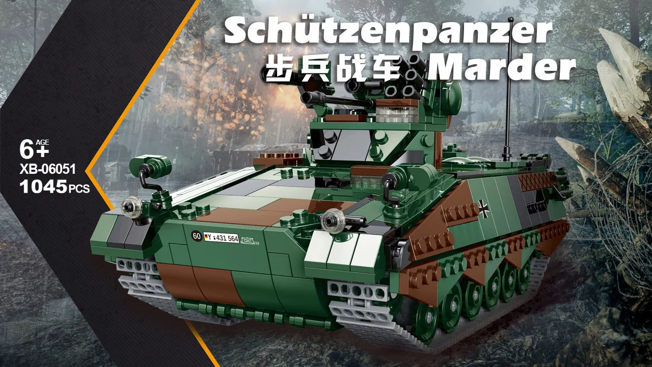 Escala 1:30 Schutzenpanzer Marder Veículo de combate de infantaria Armas Modelo militar moderno Bloco de construção Ww2 Alemanha Exército Tijolo Brinquedos