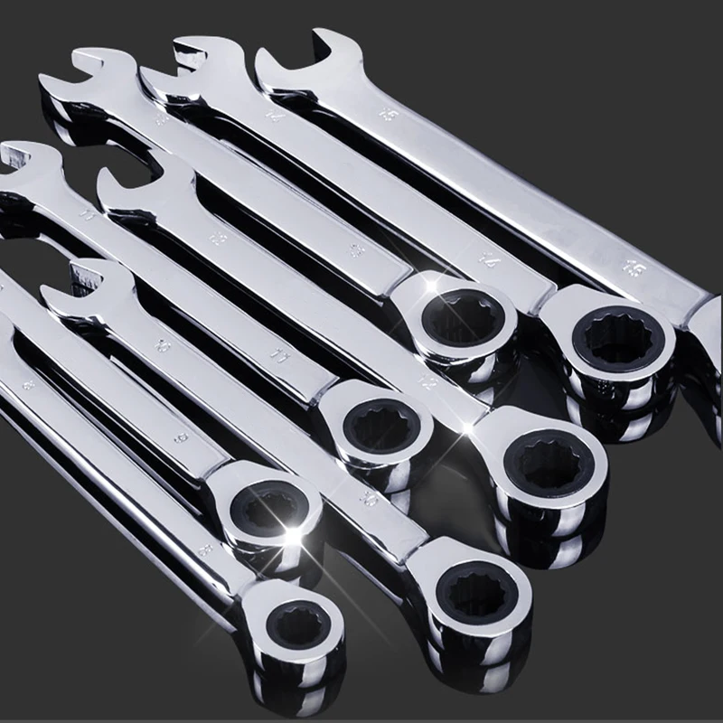 Chrome Vanadium Ring Gear Ratchet Wrench Reversible 6-8-10-12-13-14-17-18-19-21-22-24-30-32mm Ratchet Combination Spanner Set