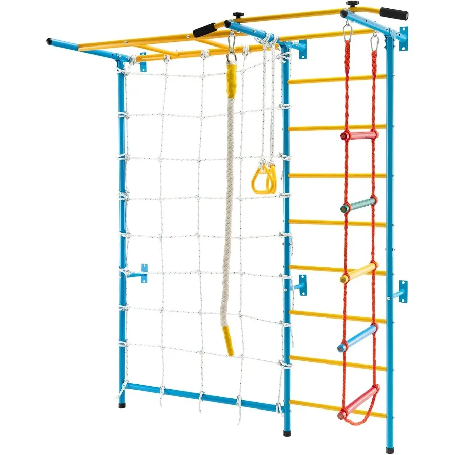 

7 in 1 Steel Climbing Toys for Indoor Gym Exercise Wall Ladder Set with Pull-up Bar Rope Gymnastic Rings Solid Wall Setup Climb