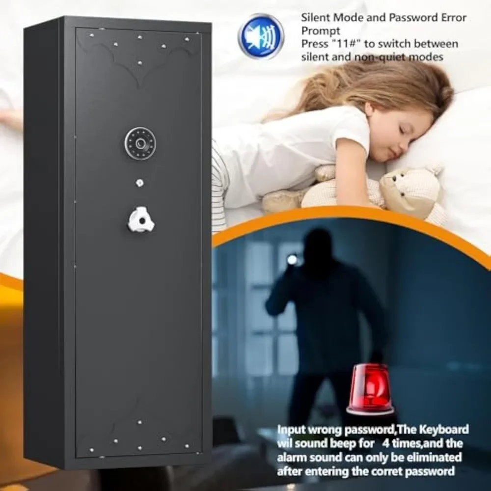 12-15 Rifle Gun Safe, Home Safes for Rifles and Pistols, Rifle Safe with 3 Removable Gun Racks,Gun Cabinet with 4 Pistol Pockets