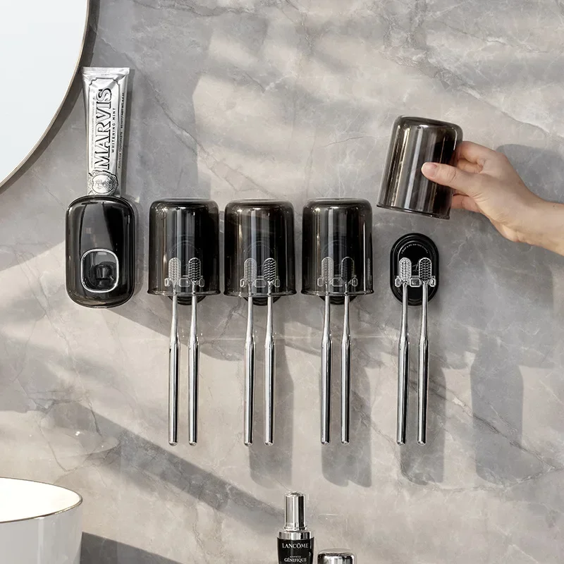 Toothbrush Holder Storage Rack Douyin Bathroom Wall-mounted Mouthwash Cup Punch-free Dental Cylinder Holder Set