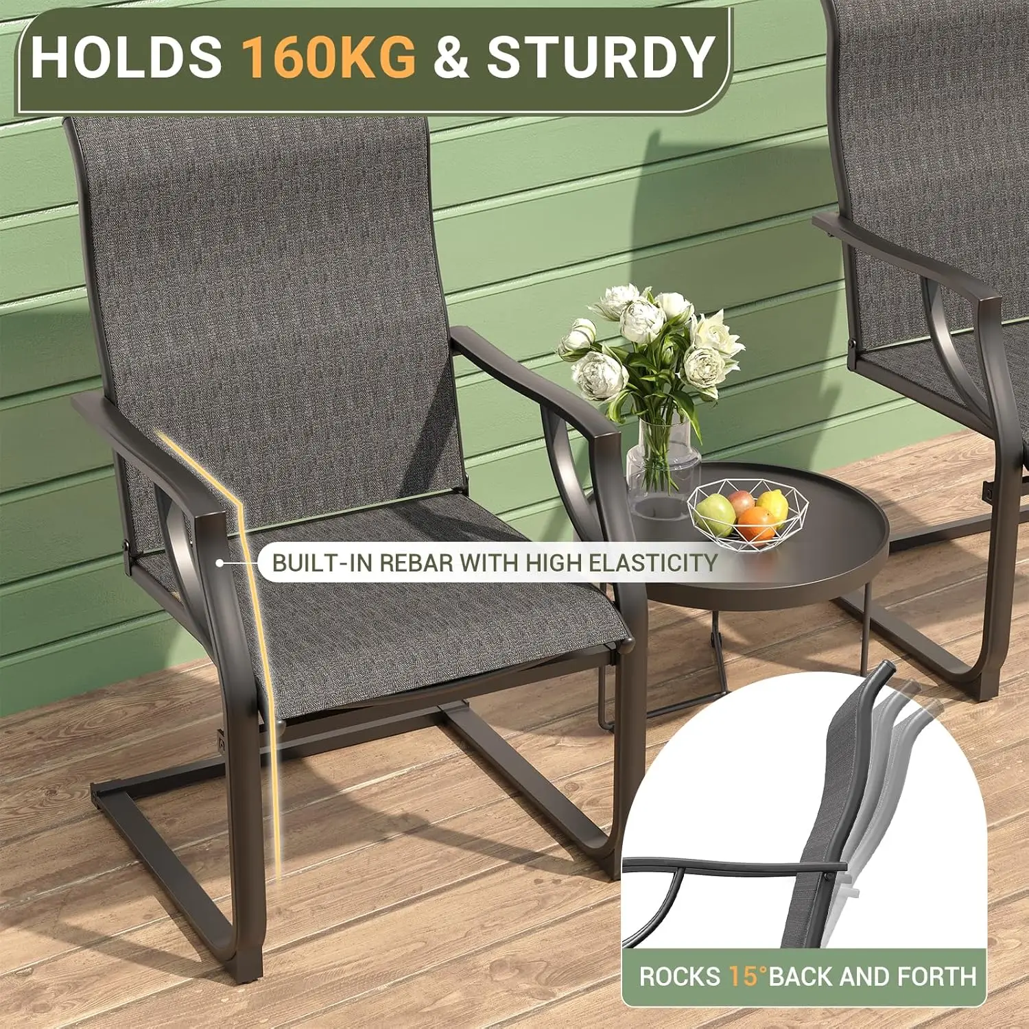 Chairs Set of 4 Outdoor Dining Chairs for All Weather Breathable Garden Outdoor Furniture for Backyard Deck Grey