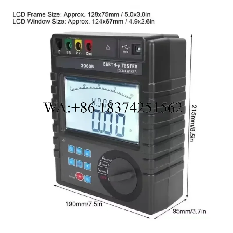 Wmwmnu for ETCR3000B Earth Resistance Tester 30K Ohm 4 Wire 3 Wire 2 Wire Overload Protection Data Hold Soil Resistivity