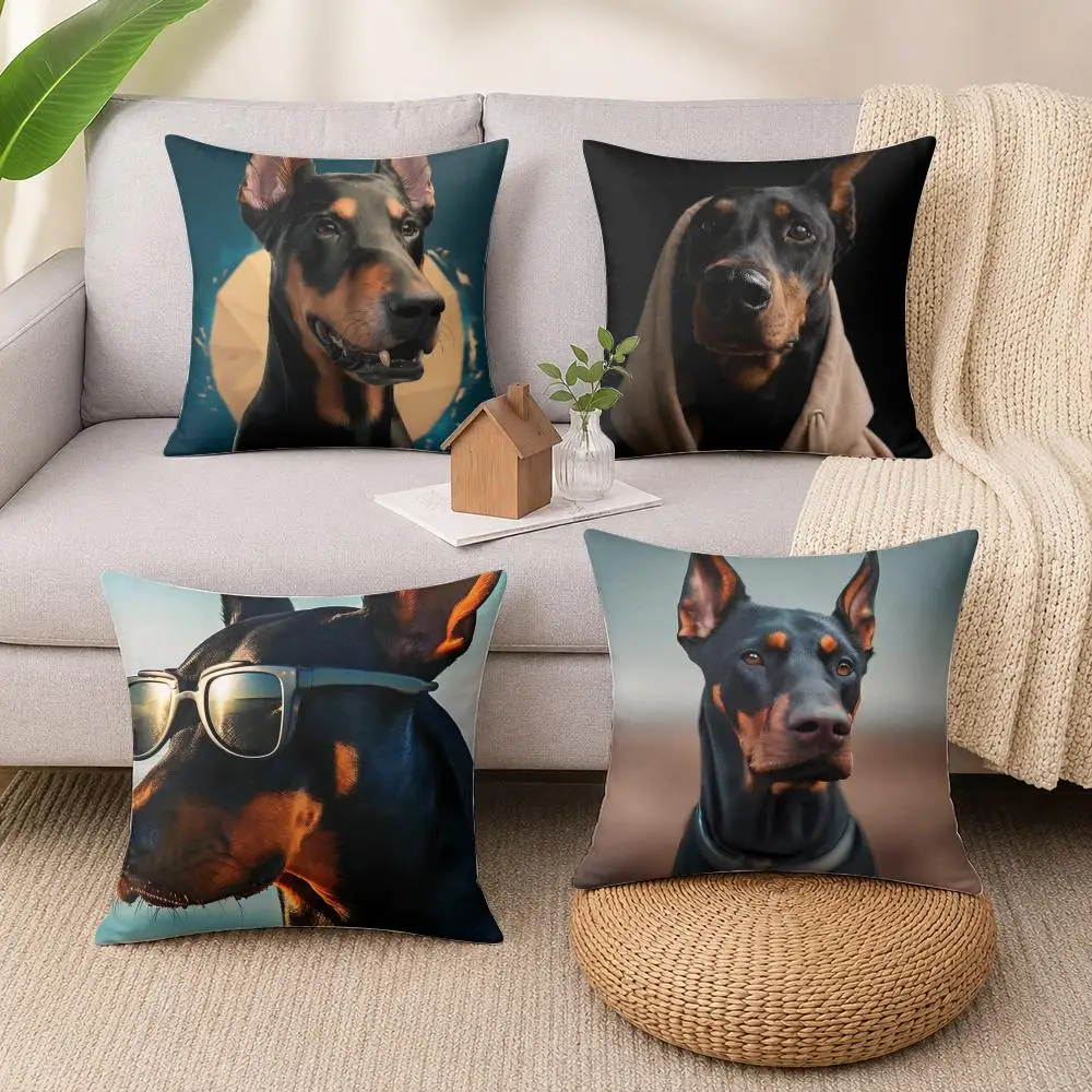 Handsome Doberman Cushion Cover Luxury Soft Plush Short Fur Cushion Case Warm Cozy Sofa Bed Decorative Home Accent