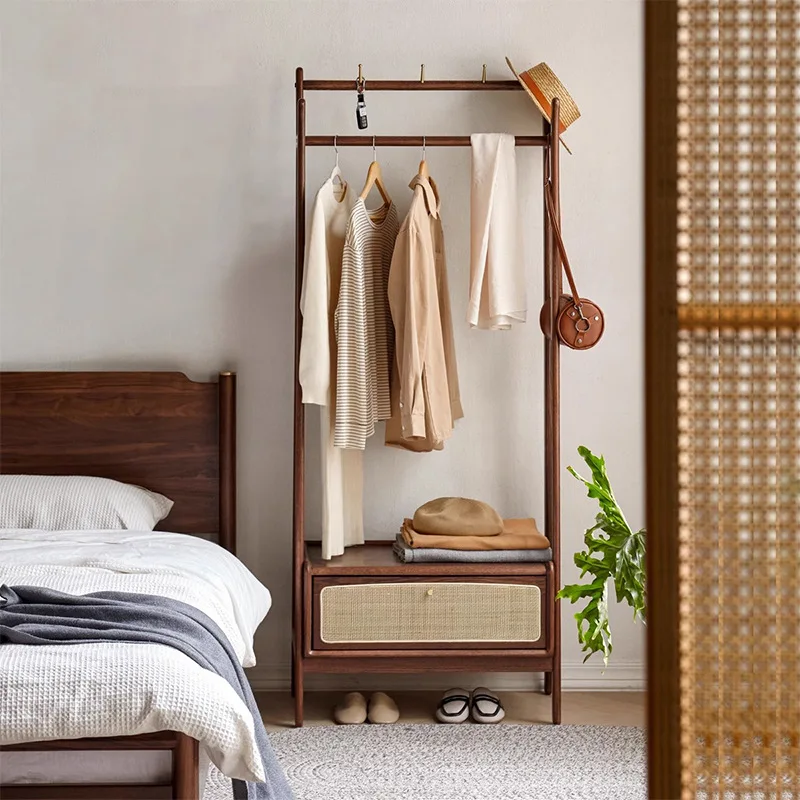 Coat Rack Bedroom Floor Hanger Simple Black Field Coat Rack Rattan Rack