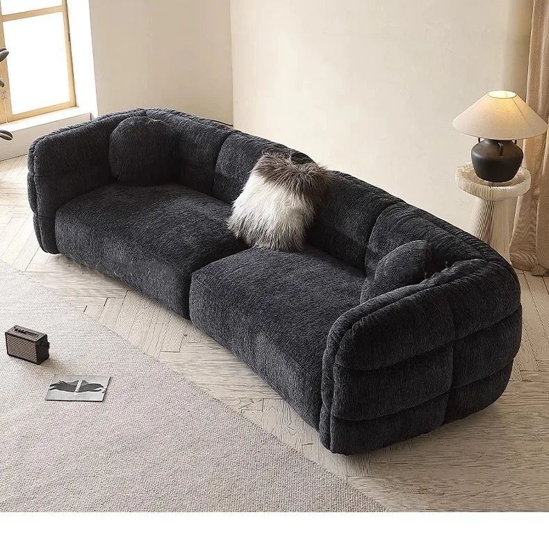 

Customizable Italian minimalist chenille fabric sofa straight row small apartment curved surrounded retro minimalist living room