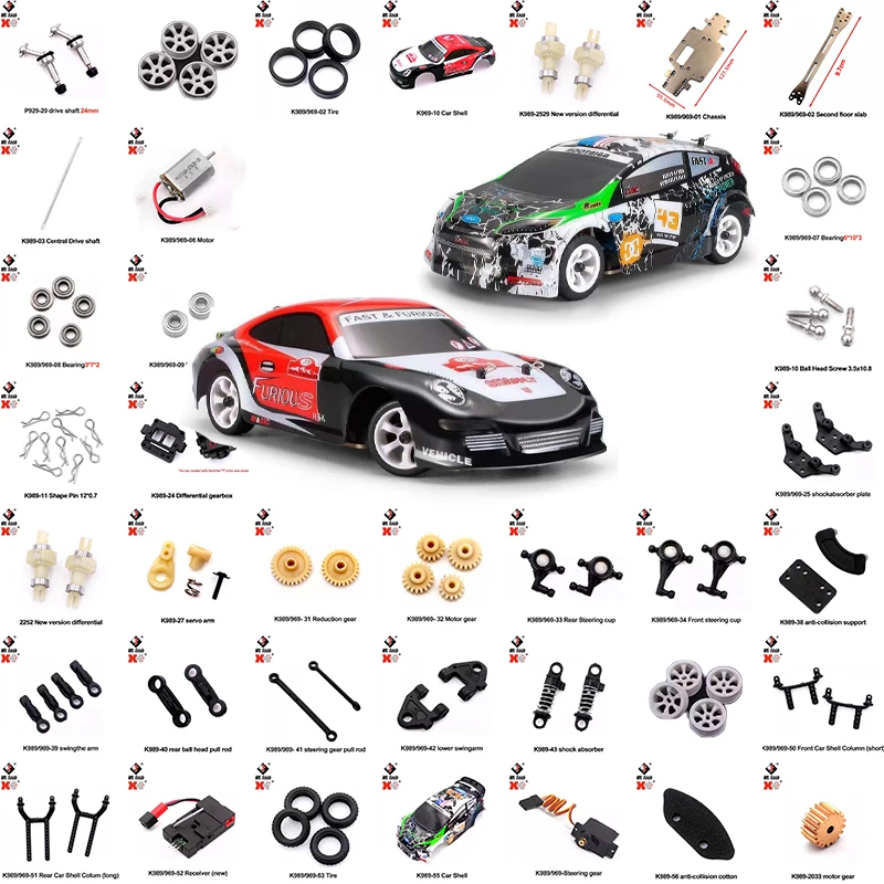 

Запчасти для радиоуправляемых машин WLtoys 1/28 K989 K969: Приводной вал, мотор, сервопривод, приемник, коробка передач, шины, дифференциал, корпус автомобиля, ESC