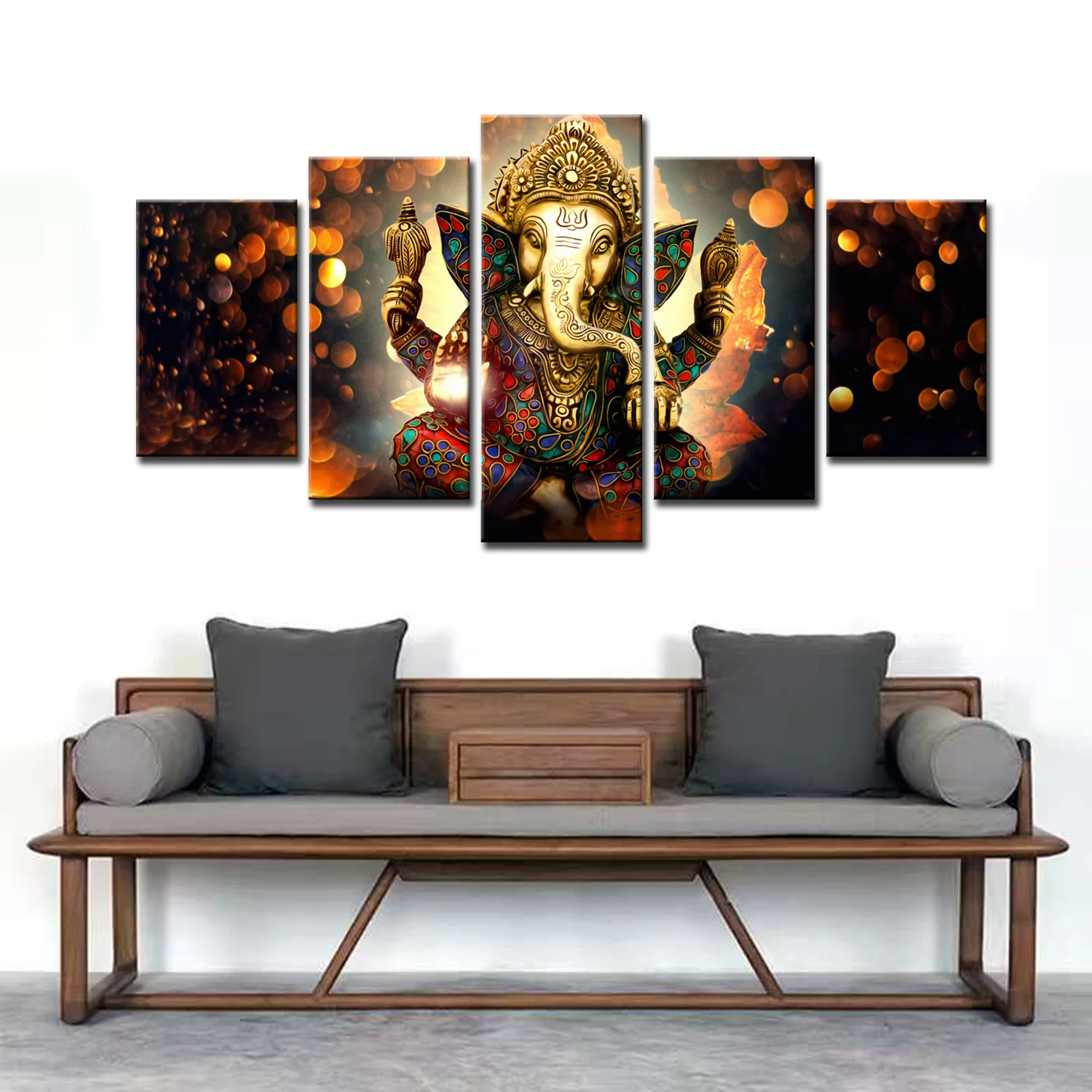 Hd Printed 5 Piece Canvas Art Indian God Ganesha Elephant Painting Wall Pictures For Living Room Modern Canvas Wall Painting