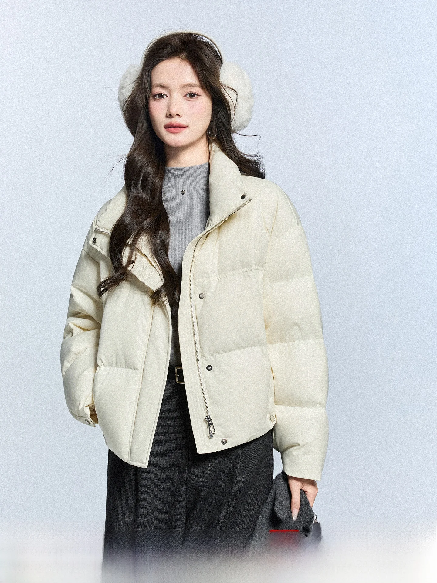 

Теплая женская зимняя куртка-пуховик с воротником-стойкой, на молнии, с длинными рукавами, цвет молочный, для повседневной носки