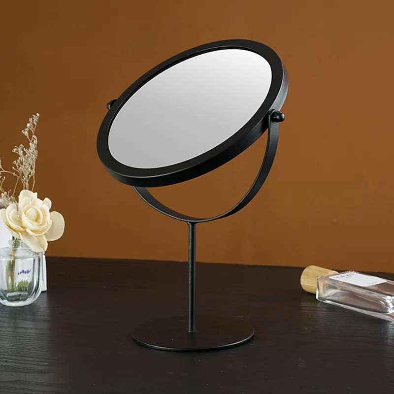 Household bedroom tabletop iron art dressing mirror, round mirror, golden circular makeup mirror, simple and modern