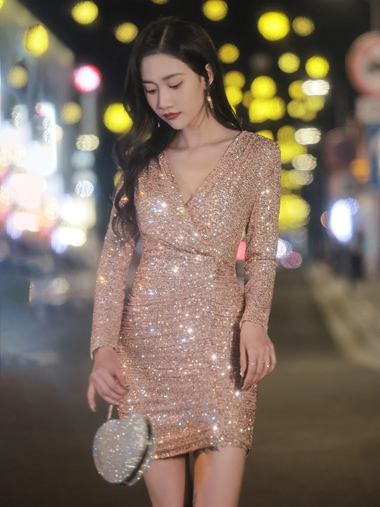 

Small Golden Evening Dress for Women: Luxury, High End Party, Elegant Style, High Level Sense, Suitable for Ordinary Wear