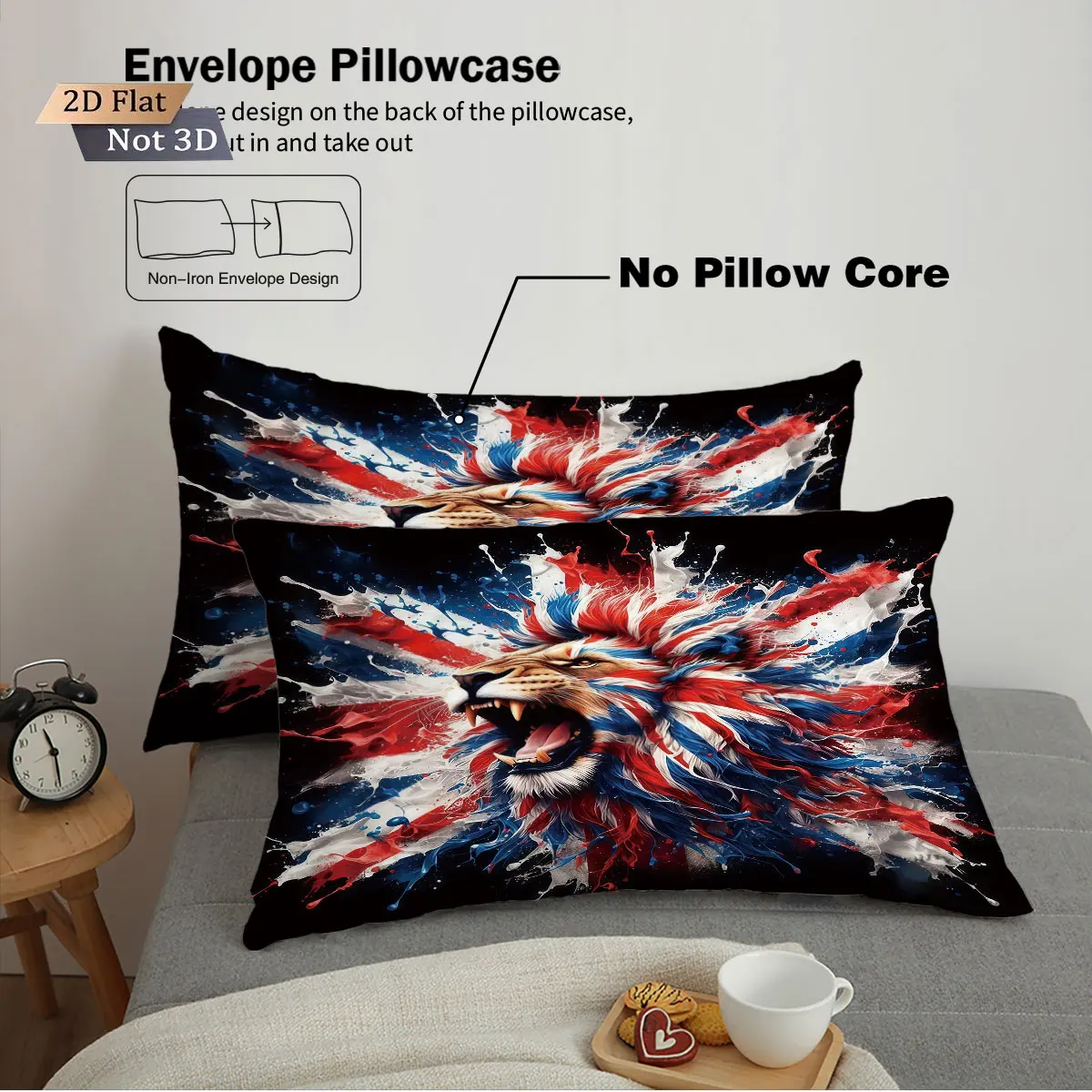 3pcs Fierce Lion Color Clash Grid Printed Core free Down Duvet Cover Set Multi Size Bedding Decoration Bedrooms Machine Washable