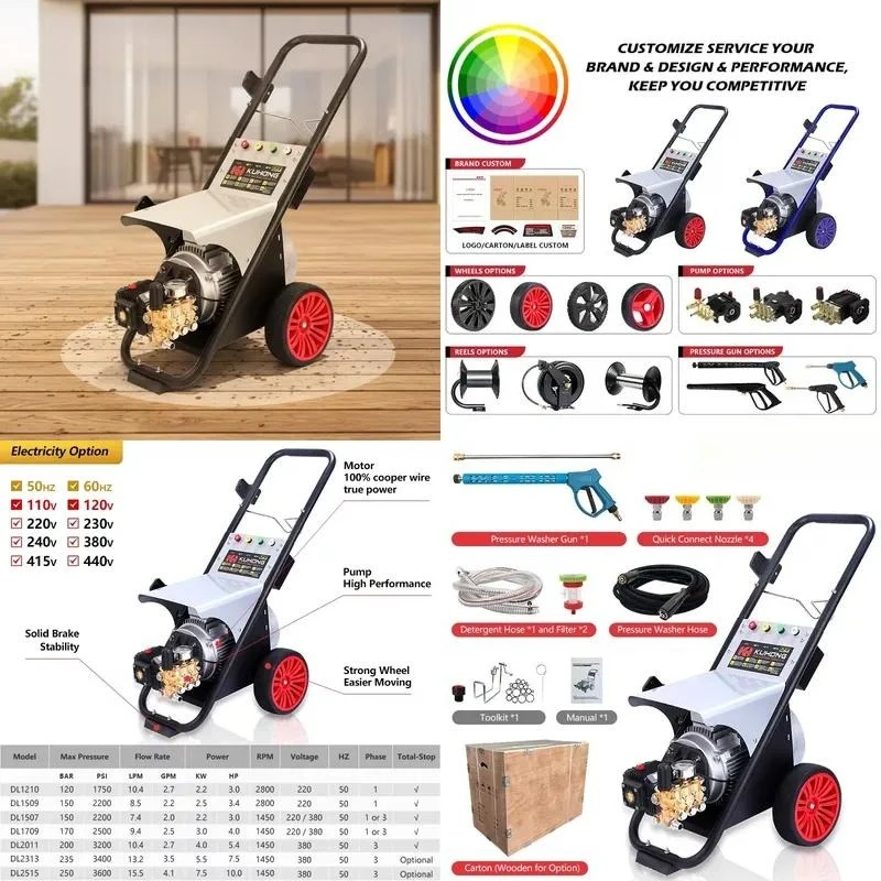 Kuhong 3KW 5.5KW Electric Motor High Pressure Washer, Car Wash 170bar 200bar Portable Car High Pressure Washer