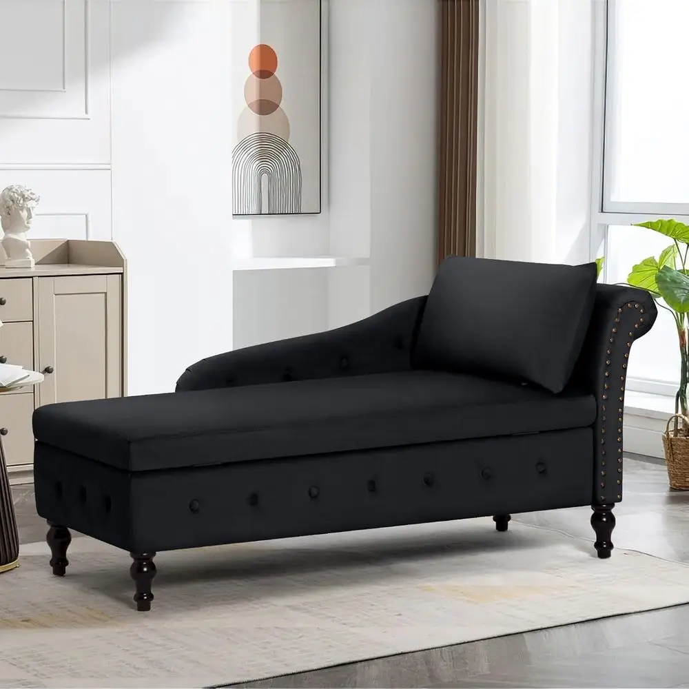 ChaiLounwith Right Armrest & Lumar Pillow,utton Tuted LounSoa with Stora,LounChair Indoor,ern Upholstered Veet LounChair or edro