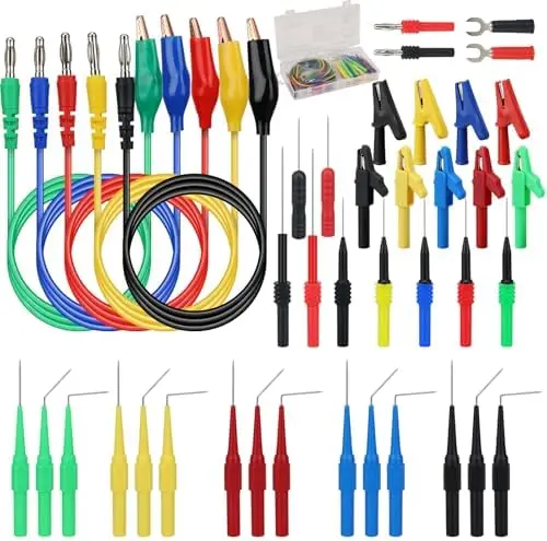 

SWANLAKE 43-Pc Back Probe Kit for Automotive Electrical Testing – 30A Multi-Angle Probe, 4mm Banana to Alligator Clips