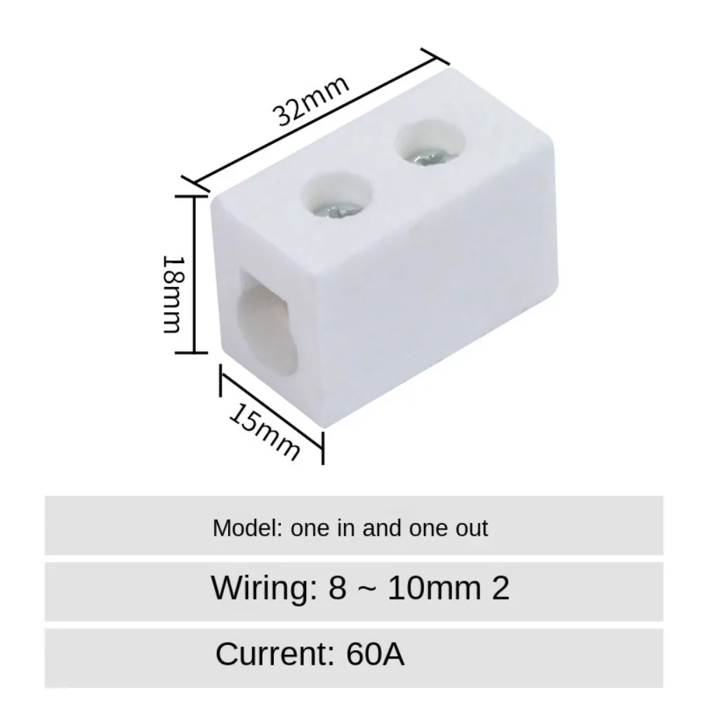 1 In 1 Out Ceramic Wiring Terminal Block 2 In 2 Out Electrical Screw Wire Connector Terminals 250V 2 Position 5 Hole