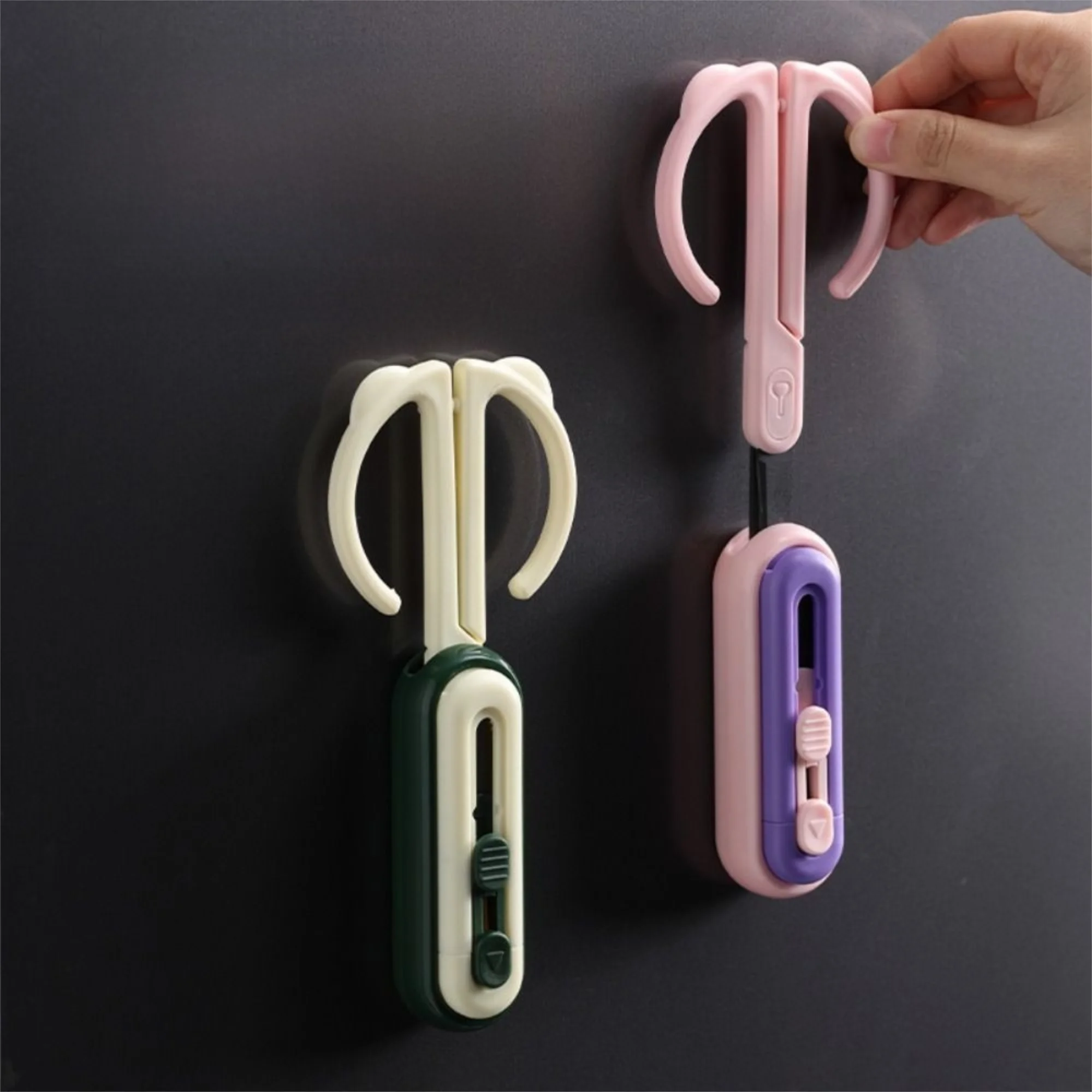 Portable ABS 2 In 1 Scissors Ergonomic Metal Stationery Scissors Lightweight Retractable Box Cutter Paper Cutting