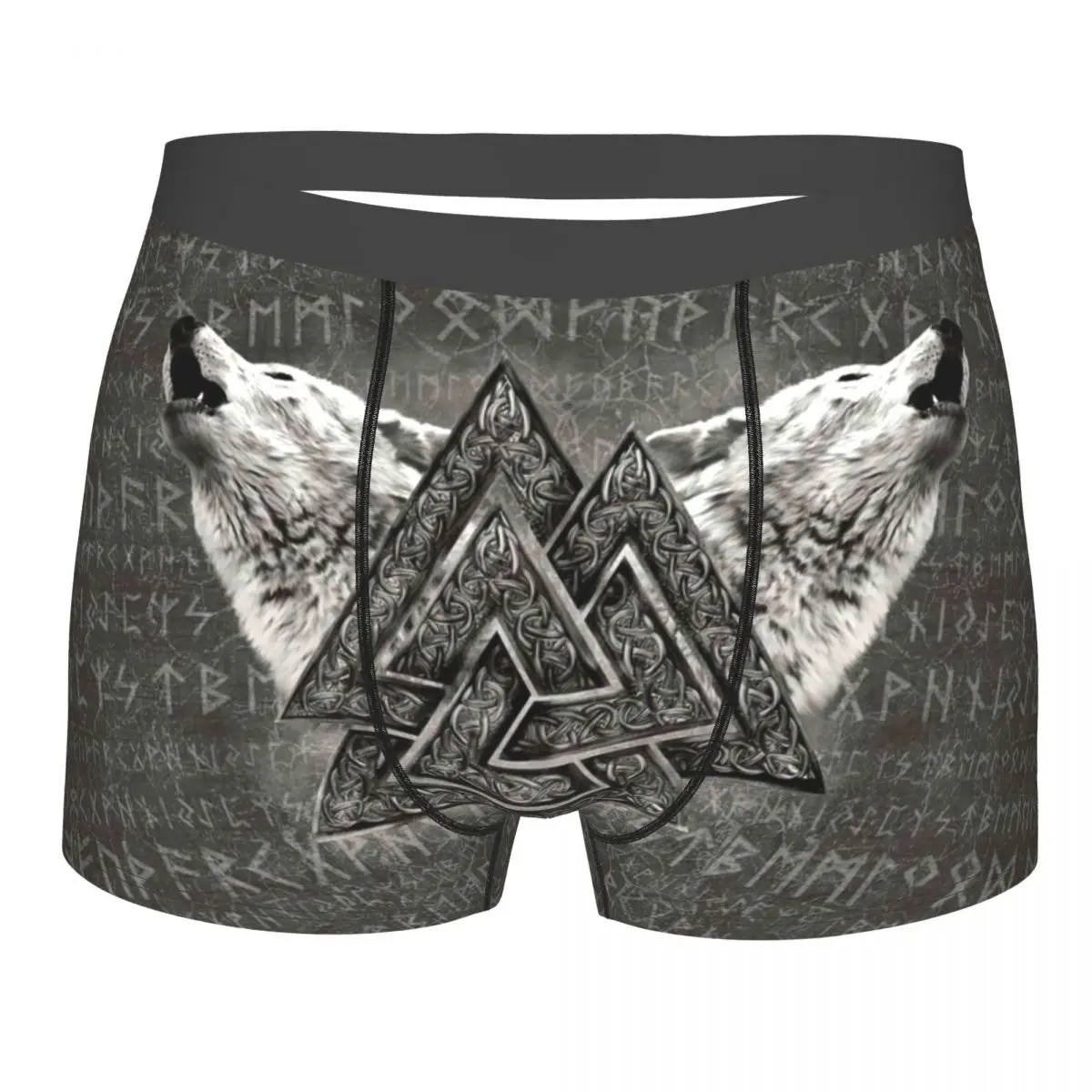 Valknut-Calzoncillos con estampado de símbolo y lobos para hombre, ropa interior transpirable, Bóxer corto