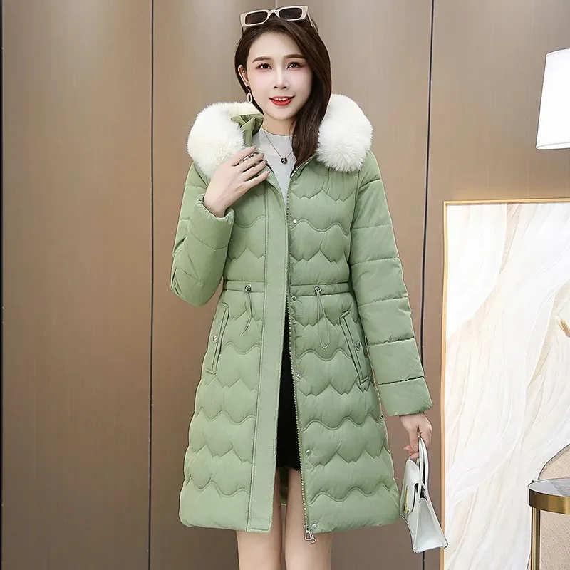 2025年冬 レディース ダウンジャケット ロング スリム 無地 コート 女性用ジャケット アウター パーカー ジップ ファーカラー