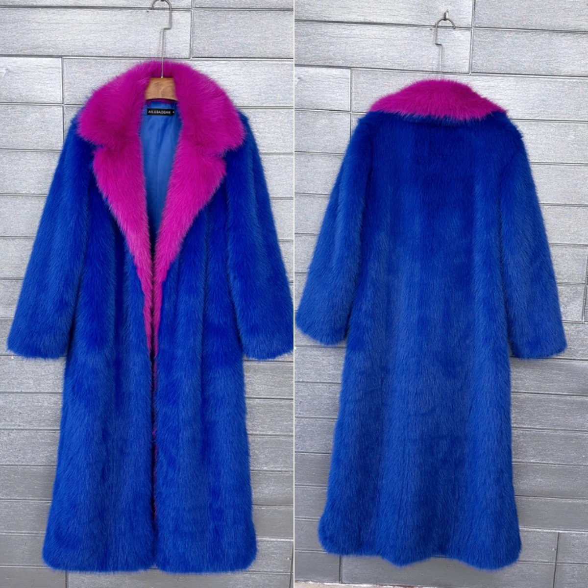 Lange Faux Pelzmantel Frauen Herbst Winter Große Jacke Mantel Y2k Pelzigen Blauen Taschen Lose Dicken Mantel Warme Jacken Maxi Mäntel
