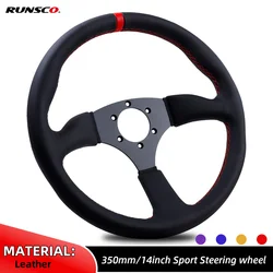 14Inch/350mm Sport Steering Wheel Leather Drift Car Racing/Game PC Steering Wheels PCD=6x70mm Black Spoke