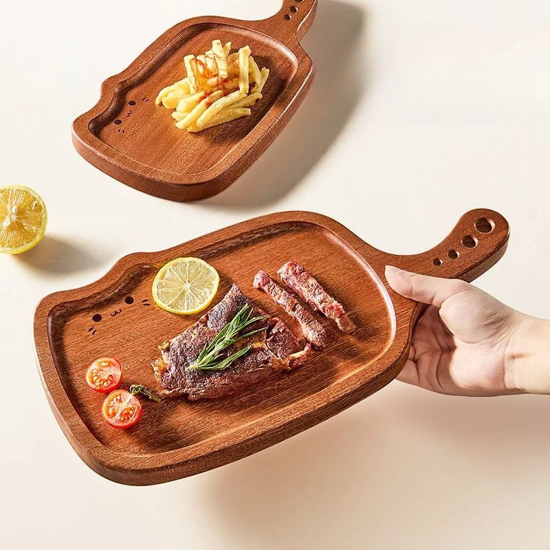 

Поднос из черного дерева, квадратная сервировочная тарелка для торта, хлеба, пиццы, дизайн с мультяшным котом